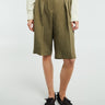The Frankie Shop - Bilbao Linen Pleated Bermuda Shorts in Khaki