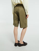 The Frankie Shop - Bilbao Linen Pleated Bermuda Shorts in Khaki