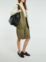 The Frankie Shop - Bilbao Linen Pleated Bermuda Shorts in Khaki