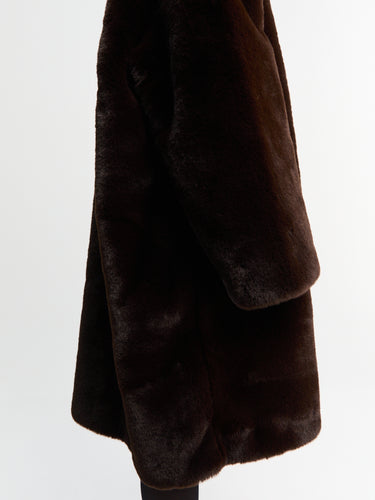 The Frankie Shop - Matera Collarless Faux Fur Coat in Brown