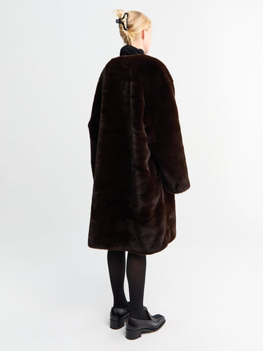 The Frankie Shop - Matera Collarless Faux Fur Coat in Brown
