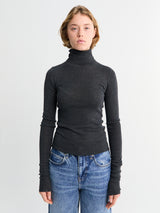 The Frankie Shop - Utica Thin Turtleneck Sweater in Dark Grey Melange
