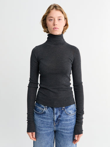 The Frankie Shop - Utica Thin Turtleneck Sweater in Dark Grey Melange