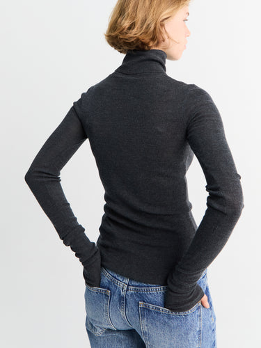 The Frankie Shop - Utica Thin Turtleneck Sweater in Dark Grey Melange