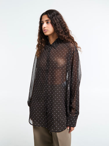 The Frankie Shop - Peri Polka Dot Shirt in Brown and White