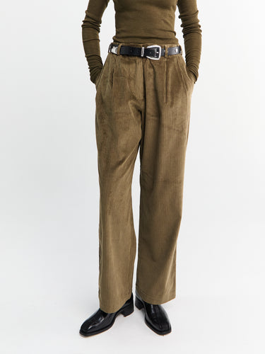 The Frankie Shop - Norstrand Pleated Corduroy Trousers in Olive