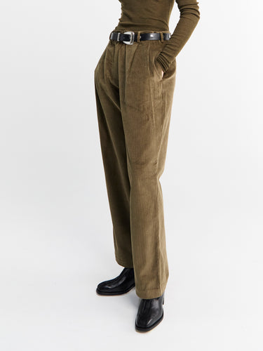 The Frankie Shop - Norstrand Pleated Corduroy Trousers in Olive