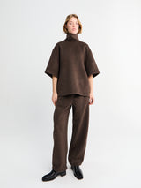 The Frankie Shop - Delancey Mock Neck Wool Top in Brown Melange
