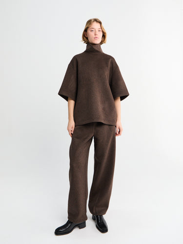 The Frankie Shop - Delancey Mock Neck Wool Top in Brown Melange