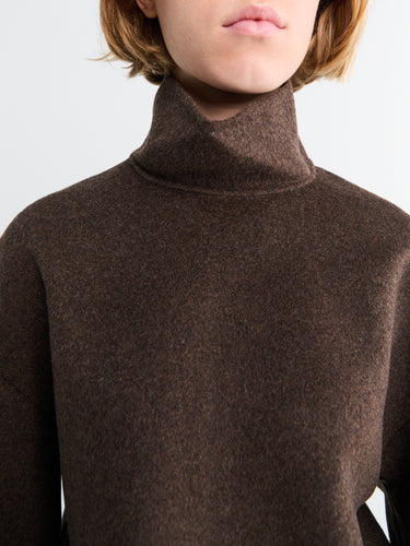 The Frankie Shop - Delancey Mock Neck Wool Top in Brown Melange