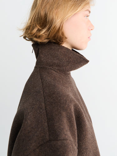 The Frankie Shop - Delancey Mock Neck Wool Top in Brown Melange