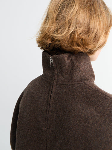 The Frankie Shop - Delancey Mock Neck Wool Top in Brown Melange