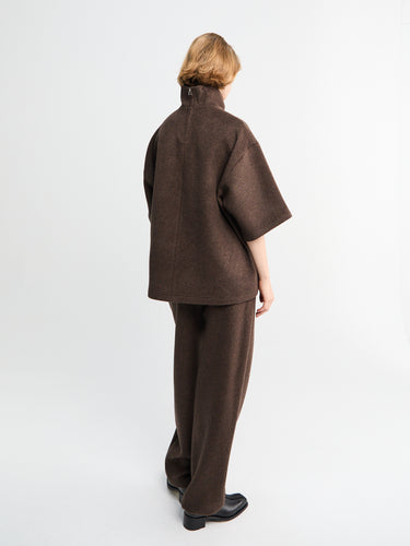 The Frankie Shop - Delancey Mock Neck Wool Top in Brown Melange