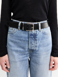 The Frankie Shop - Sarno Leather Belt in Black and Silver