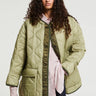 The Frankie Shop - Teddy Oversized Collarless Quilted Jacket in Moss Green