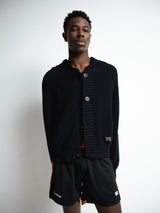 Meta Campania Collective - Michel Exaggerated Rub Organic Cotton Hooded Cardigan in Midnight Blue