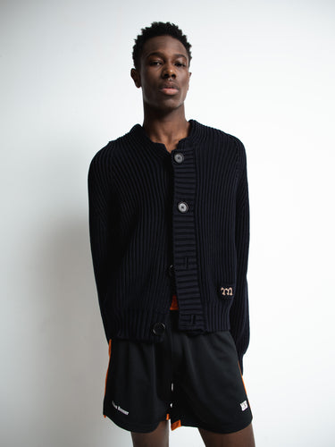 Meta Campania Collective - Michel Exaggerated Rub Organic Cotton Hooded Cardigan in Midnight Blue
