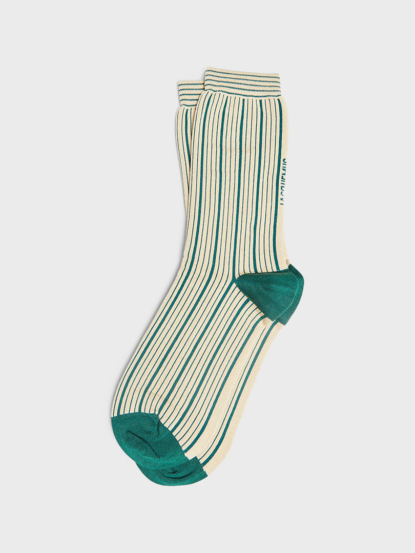 Les Chaussettes Pablo Socks in Jacquard green and Beige