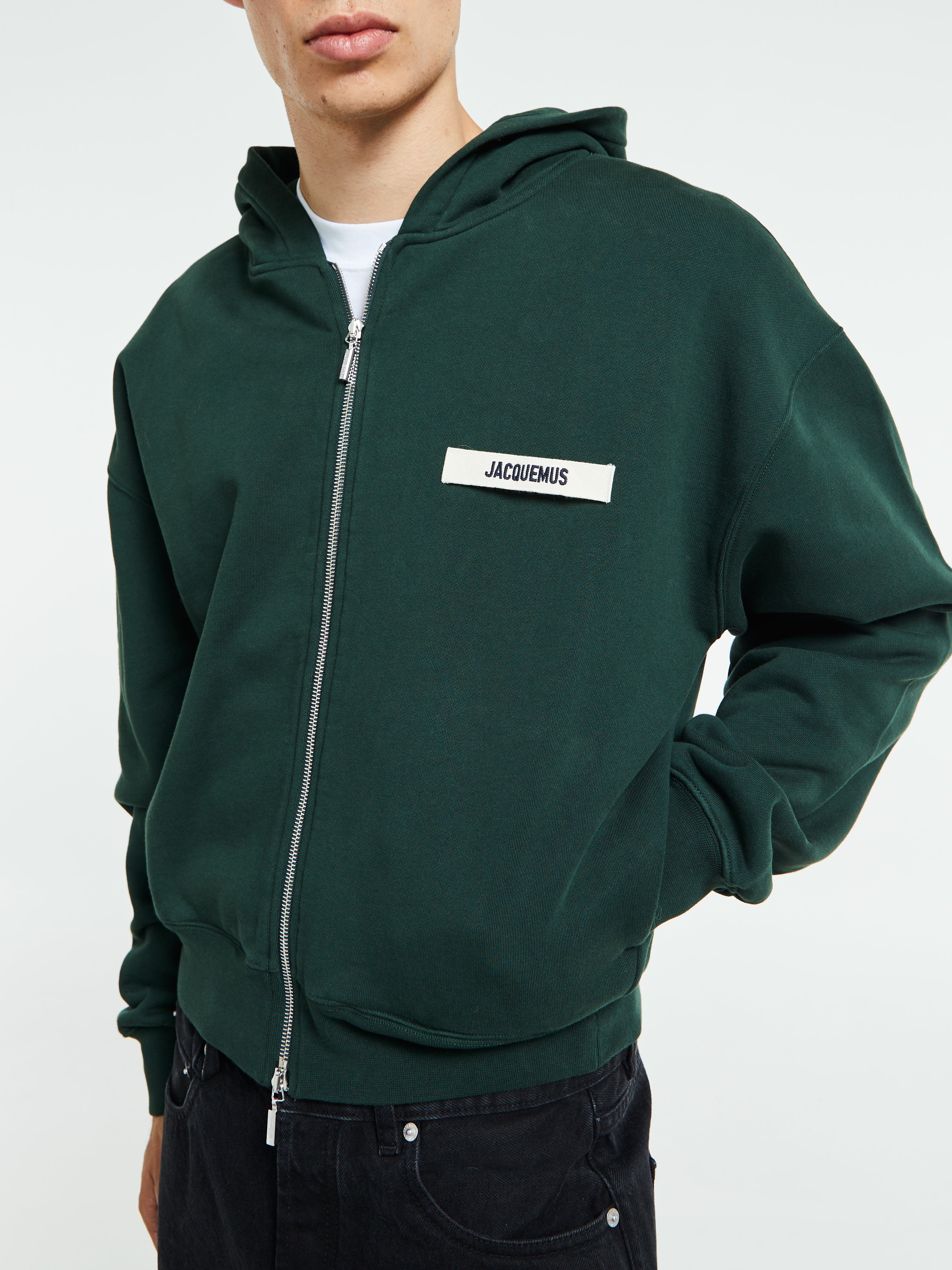 Jacquemus - Le Hoodie Zip Gros Grain in Dark Green 2
