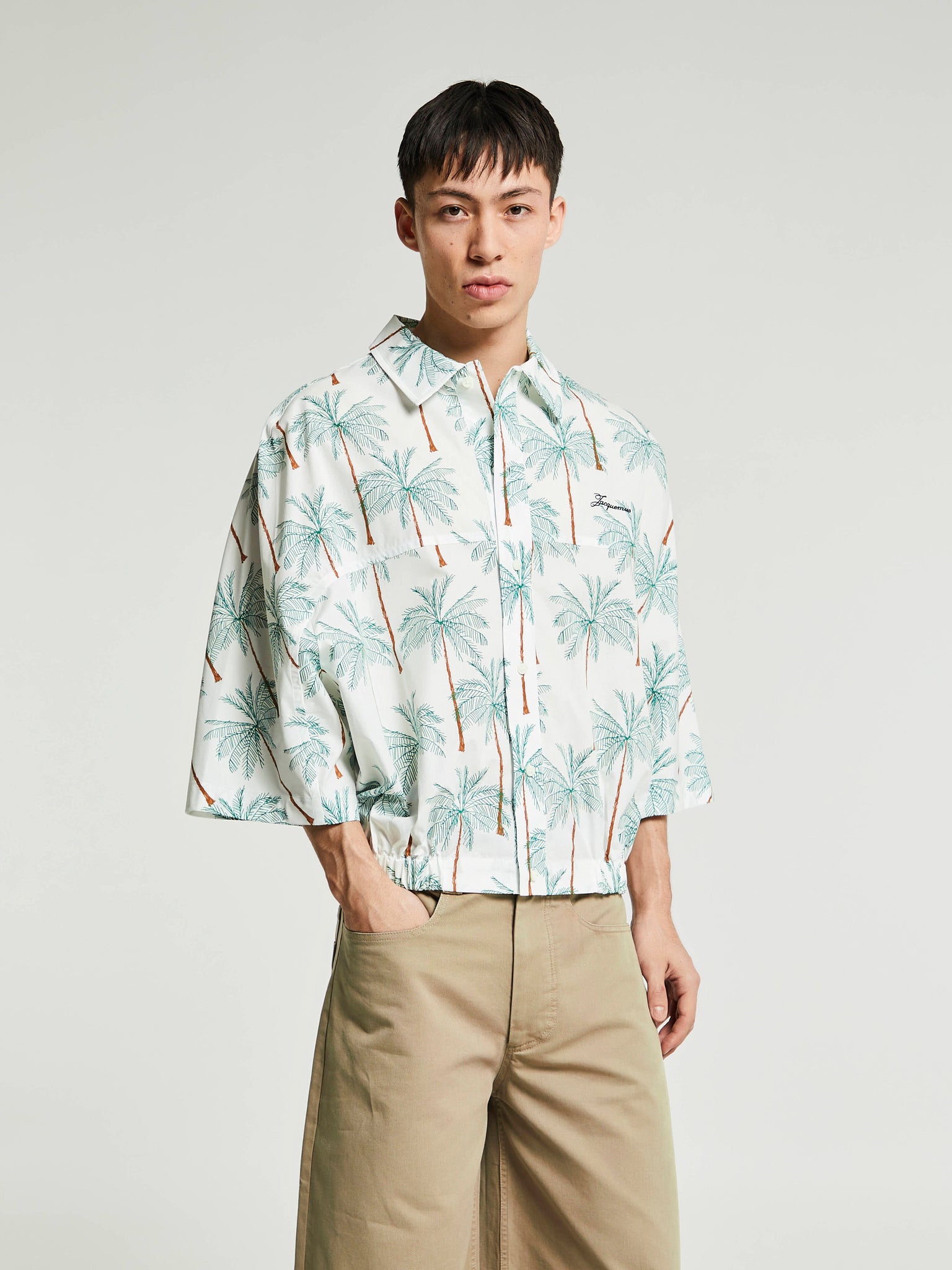 Jacquemus - La Chemise Canevas MC in Print Palmtrees Drawing White