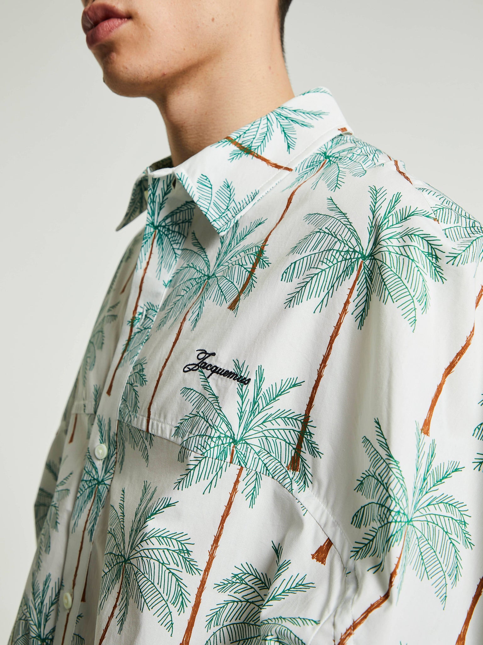 Jacquemus - La Chemise Canevas MC in Print Palmtrees Drawing White