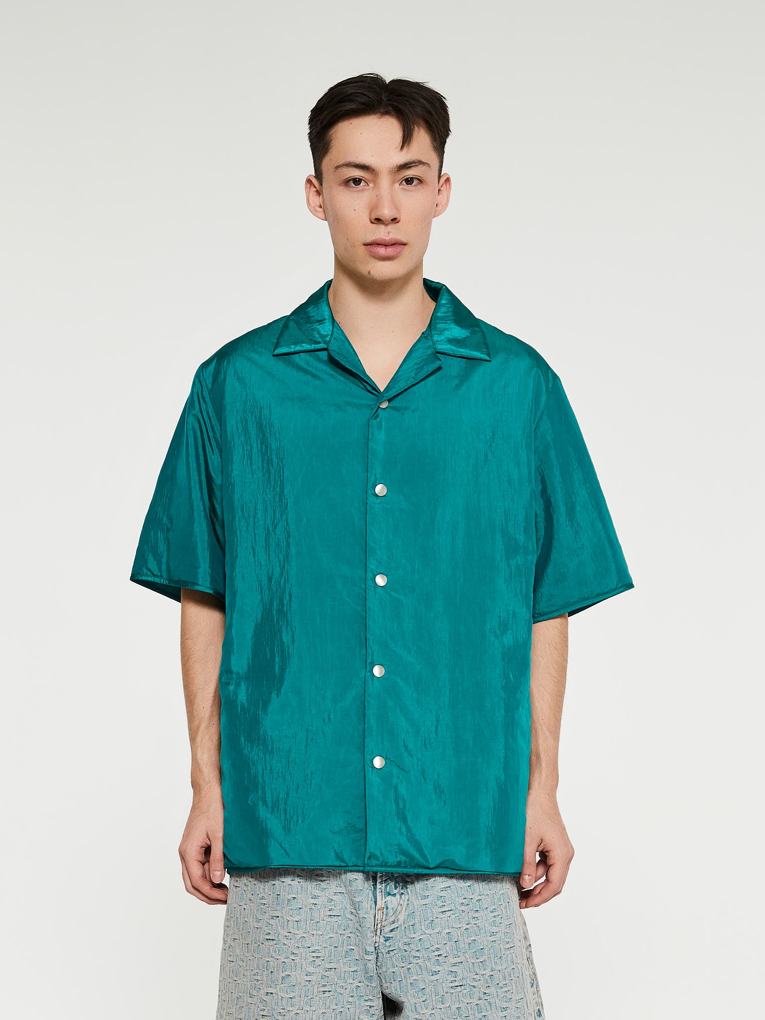 Jil Sander - Padded Silk Shirt in Teal green