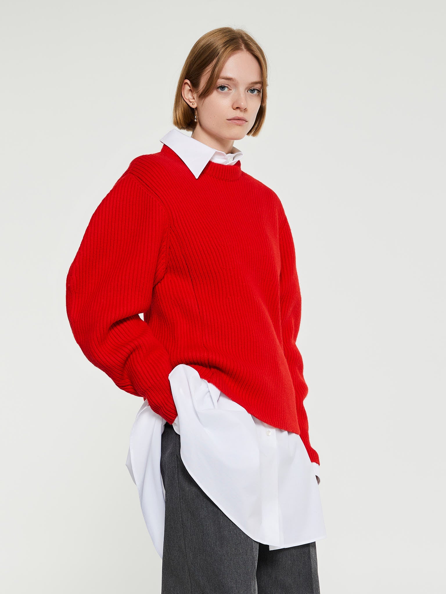 Longsleeved Crewneck Jumper in Red