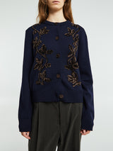 Jil Sander - Wool Blend Embroidered Cardigan in Navy