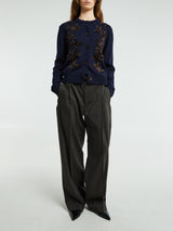 Jil Sander - Wool Blend Embroidered Cardigan in Navy