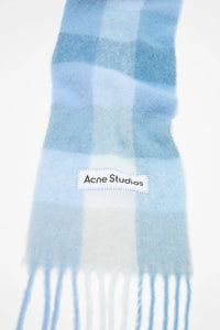 Acne Studios - Check Fringe Scarf in Light Blue, White and Powder Blue