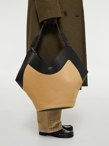 Khaite - Lotus Medium Canvas Tote Bag in Black and Honey