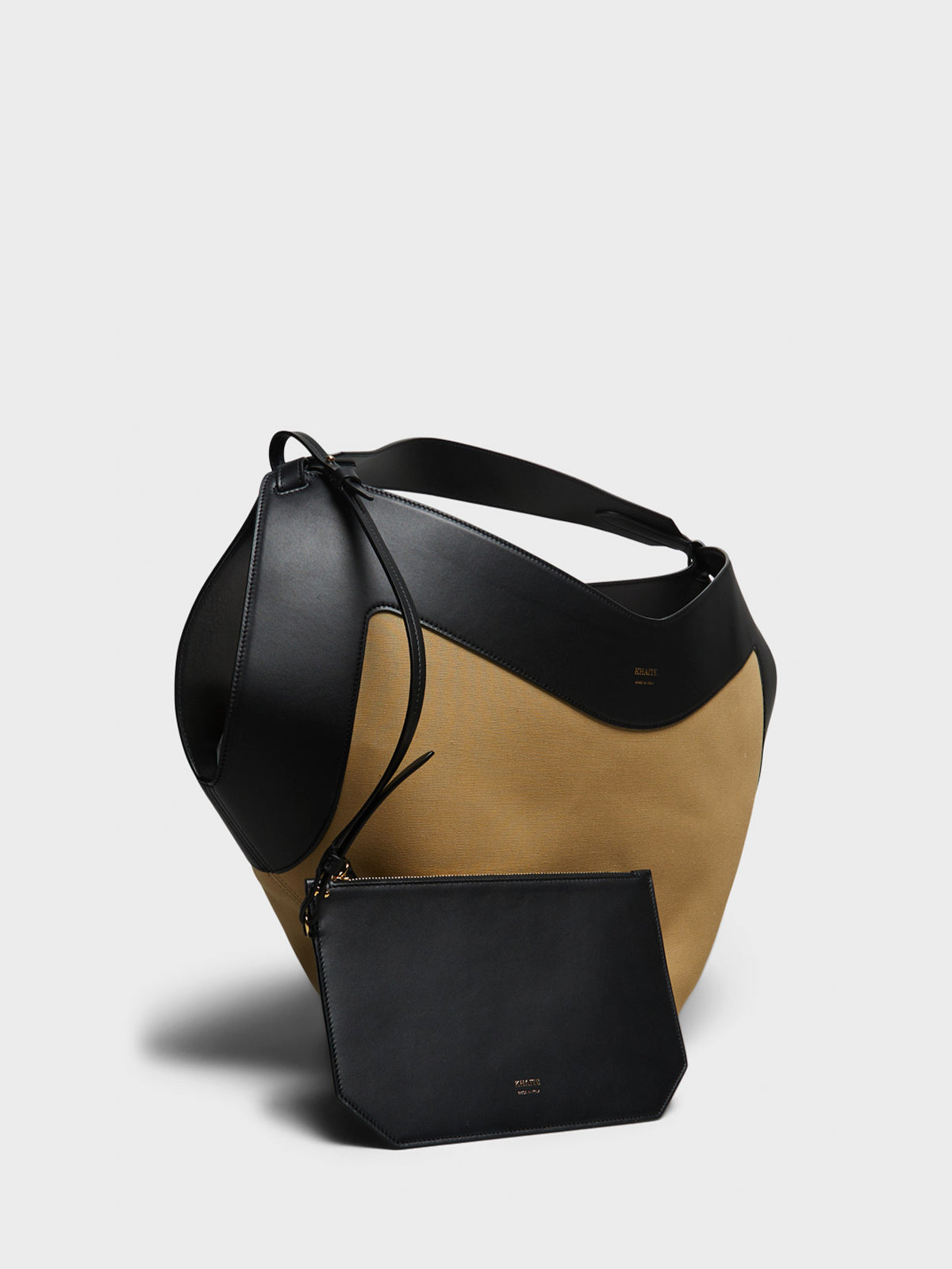 Lotus Medium Canvas Tote Bag in Black and Beige