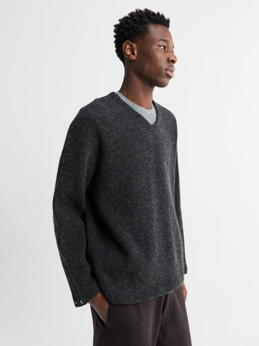 Lady White Co. - V Neck Snap Sweater in Charcoal
