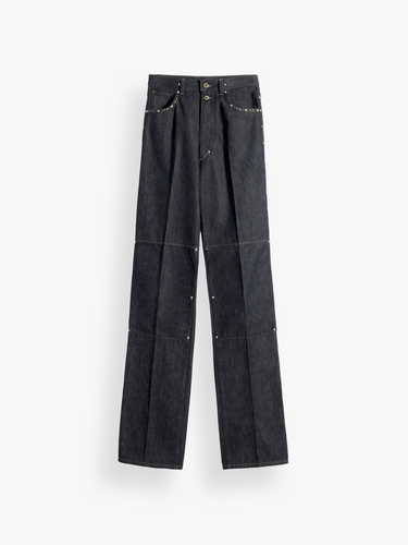 Lemaire - High Waisted Straight Pants With Studs in Slate