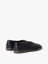 Lemaire - Flat Piped Slippers in Leather in Black and Dark Chocolate