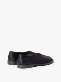 Lemaire - Flat Piped Slippers in Leather in Black and Dark Chocolate