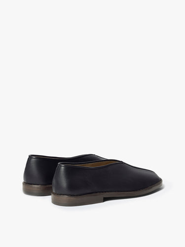 Lemaire - Flat Piped Slippers in Leather in Black and Dark Chocolate