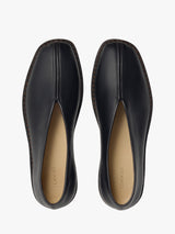 Lemaire - Flat Piped Slippers in Leather in Black and Dark Chocolate