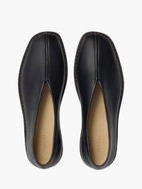 Lemaire - Flat Piped Slippers in Leather in Black and Dark Chocolate
