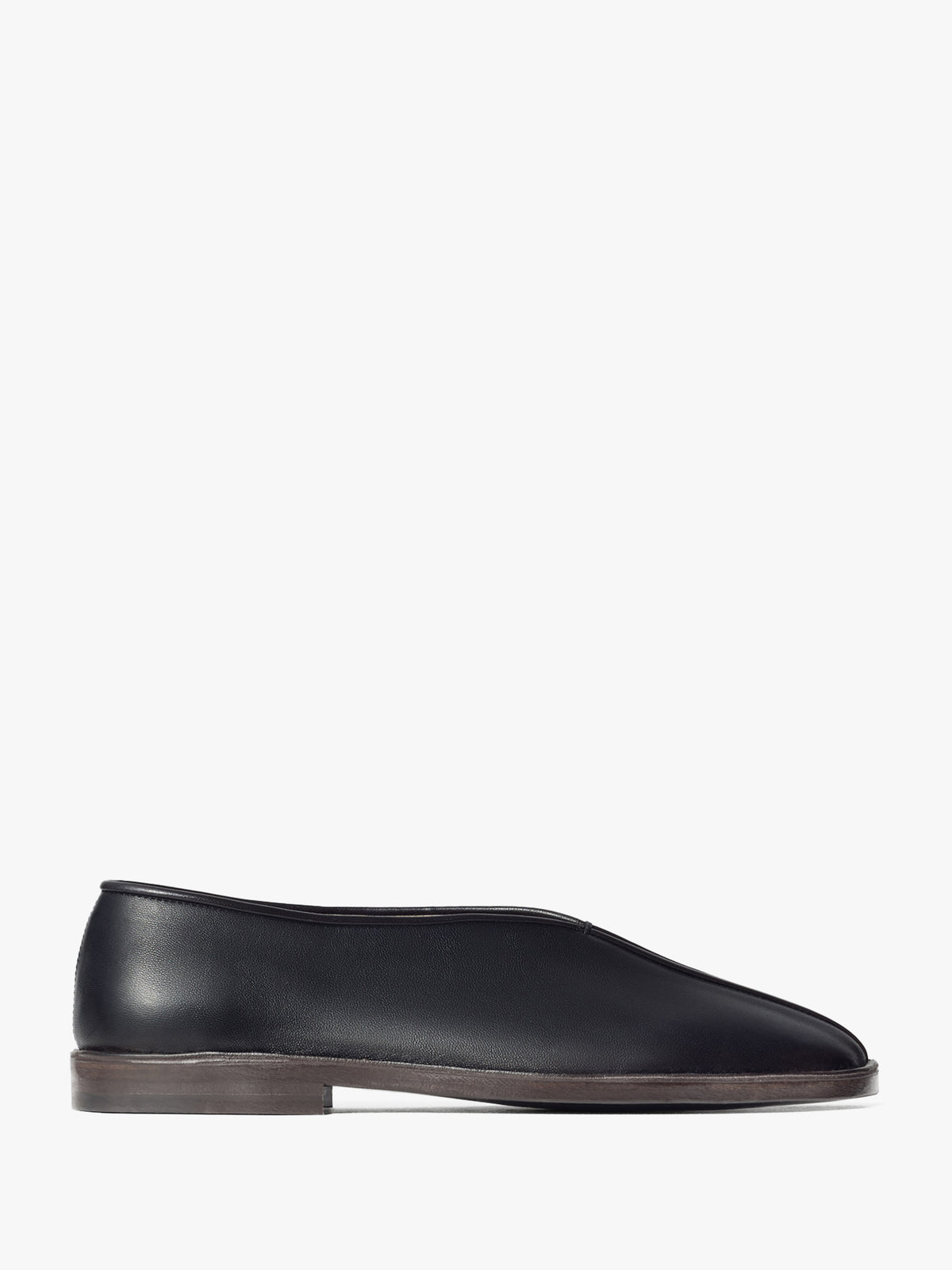 Lemaire - Flat Leather Piped Slippers in Black and Dark Chocolate 