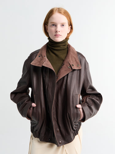 Lemaire - Soft Leather Blouson Jacket in Chocolate