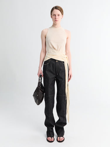 High Waisted Straight Pants With Studs in Slate