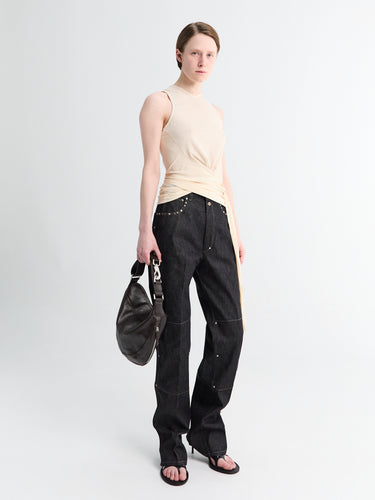High Waisted Straight Pants With Studs in Slate