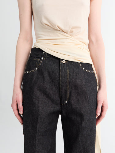High Waisted Straight Pants With Studs in Slate