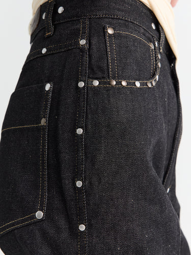 High Waisted Straight Pants With Studs in Slate