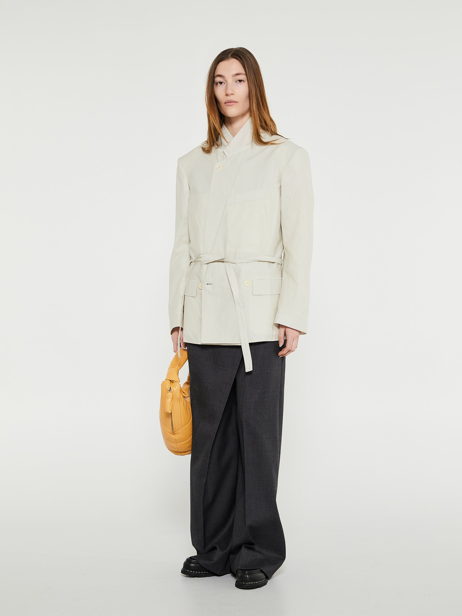 Belted Light Tailored Jacket in Light Grey