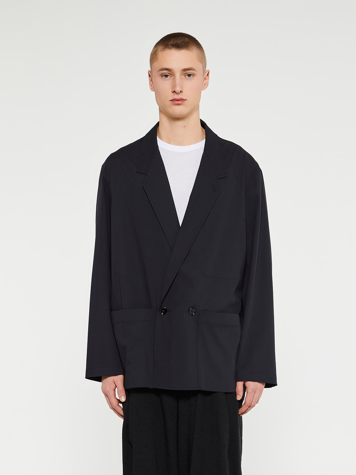 Double Breasted Workwear Jacket in Jet Black
