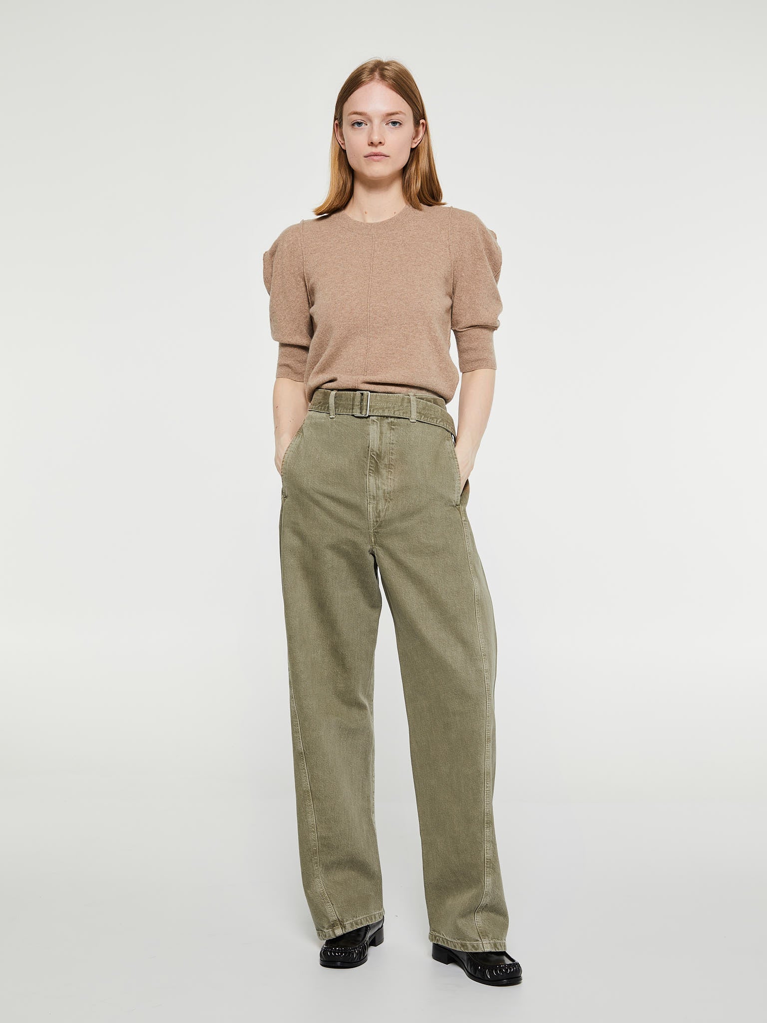 Twisted Belted Pants in Olive