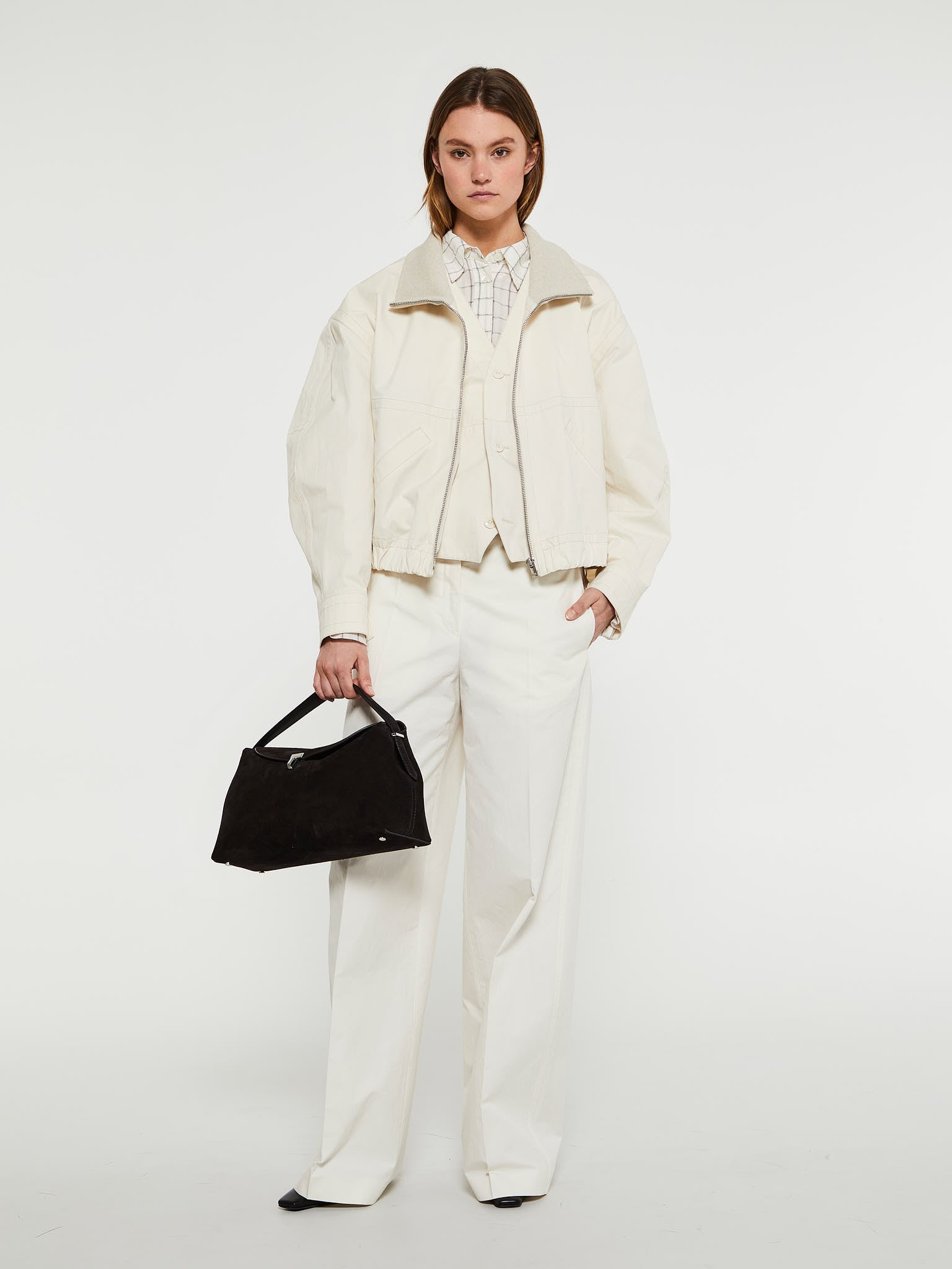 Double Layer Blouson With Rib in Beige