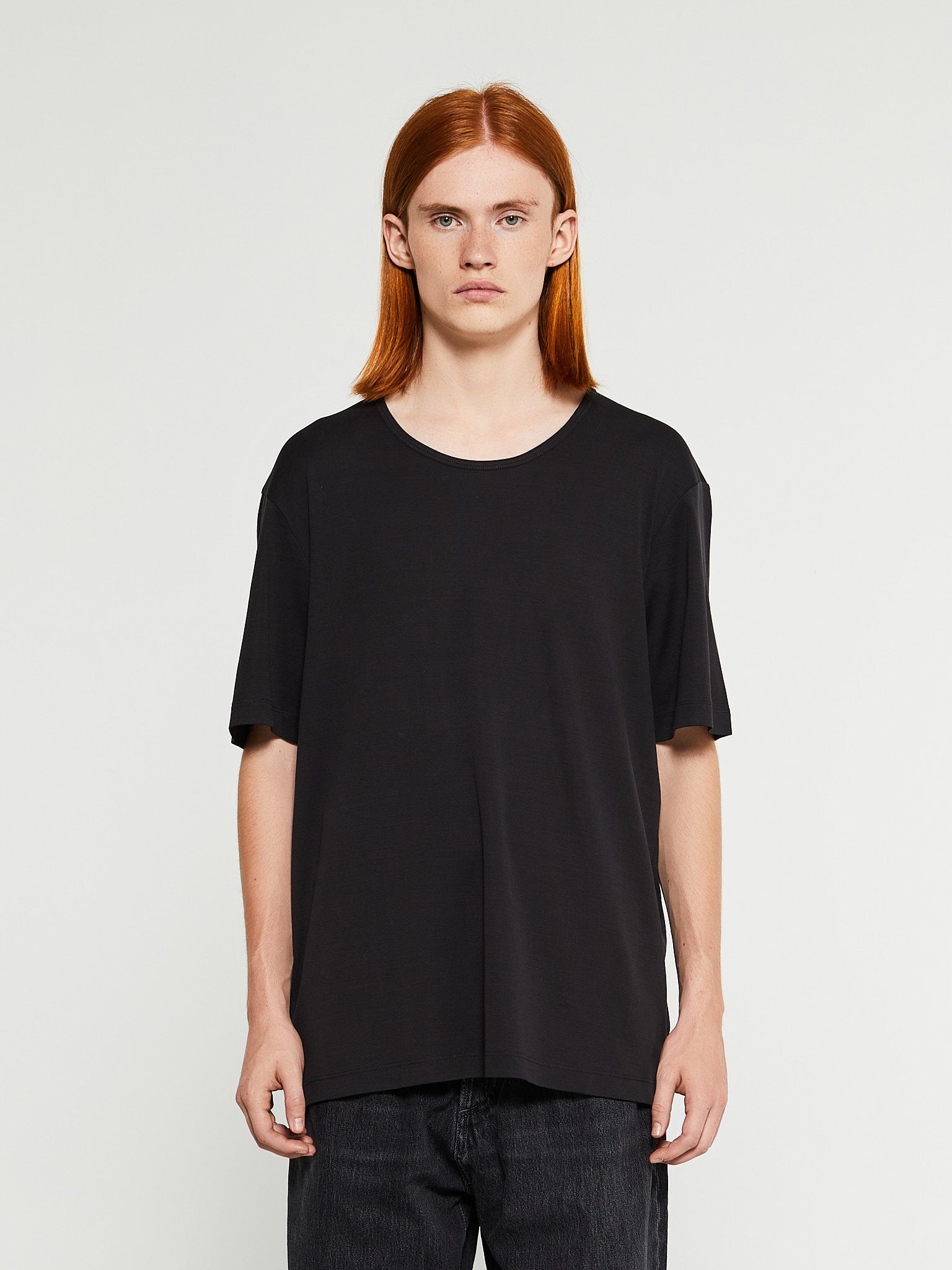 Lemaire - Rib U-Neck T-Shirt in Squid Ink